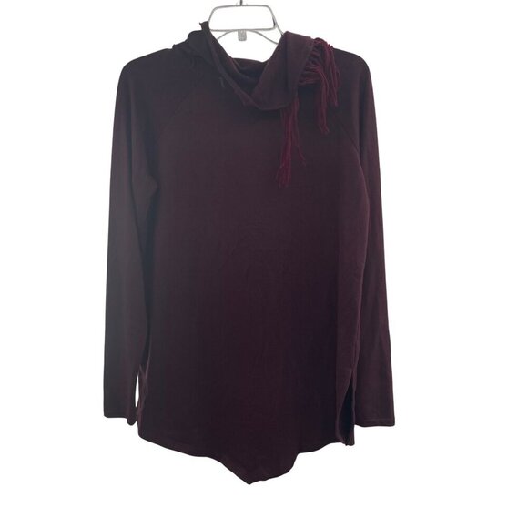 French Laundry Womens Cowl Neck Top Long Sleeve Maroon Size Large Fringe - Picture 7 of 8